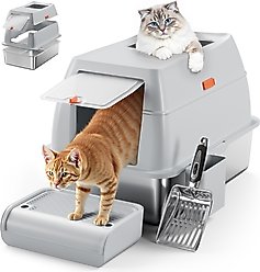 Casfuy Full/Semi Enclosed Stainless Steel Cat Litter Box with Dual Entry