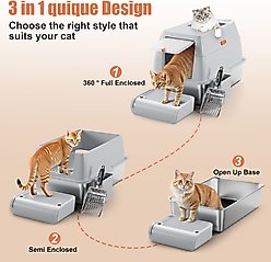 Casfuy Full/Semi Enclosed Stainless Steel Cat Litter Box with Dual Entry slide 2 of 7