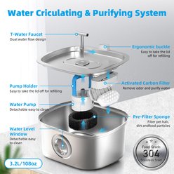 Casfuy PWS-133 T-Shaped Spout Stainless Steel Dog & Cat Water Fountain, 108-oz slide 2 of 7