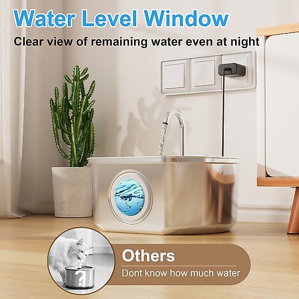 Show full view: Casfuy PWS-154 Quiet Stainless Steel Dog & Cat Water Fountain with Dual Flow Modes, 108-oz slide 3 of 8