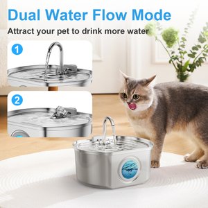 Casfuy PWS-154 Quiet Stainless Steel Dog & Cat Water Fountain with Dual Flow Modes, 108-oz