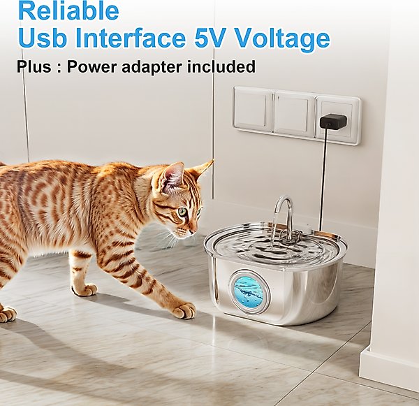 Show full view: Casfuy PWS-154 Quiet Stainless Steel Dog & Cat Water Fountain with Dual Flow Modes, 108-oz slide 6 of 8