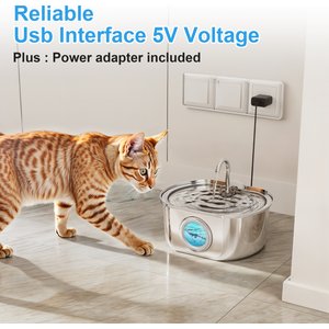 Casfuy PWS-154 Quiet Stainless Steel Dog & Cat Water Fountain with Dual Flow Modes, 108-oz