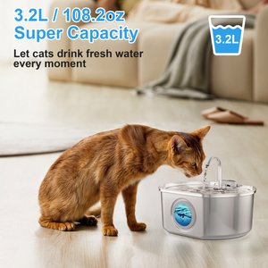 Casfuy PWS-154 Quiet Stainless Steel Dog & Cat Water Fountain with Dual Flow Modes, 108-oz