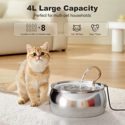 Show full view: Casfuy PWS-143 Stainless Steel Cat & Dog Water Fountain with Swan-Neck Copper Spout, 135-oz slide 5 of 9