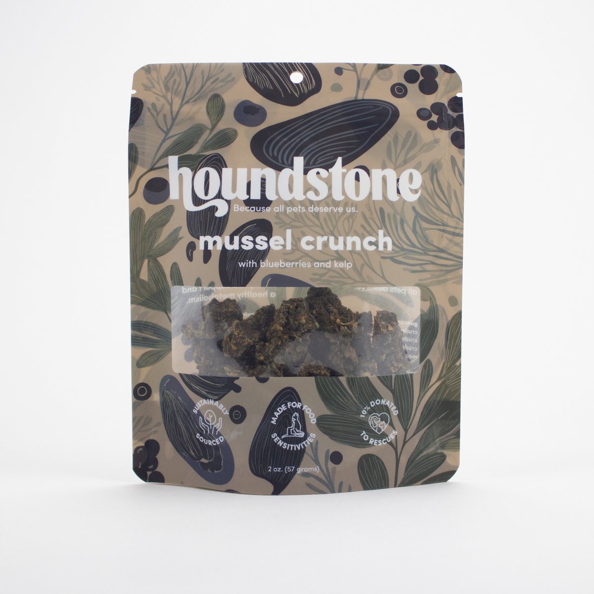 Houndstone Mussel Crunch Mussel, Blueberries & Kelp Freeze-Dried Dog Treats, 2-oz bag