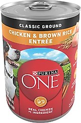 Purina ONE SmartBlend Adult Classic Ground Chicken & Brown Rice Entree Canned Dog Food, 13-oz, case of 12