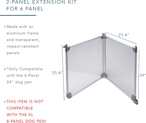 Show full view: Front Row 2-Panel Transparent Panels & Aluminum Rods Foldable Dog & Cat Expansion Kit, Silver/Clear slide 2 of 5