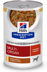 Hill's Prescription Diet Multi-Organ Support Turkey & Vegetable Stew Wet Dog Food, 12.5-oz can, case of 12