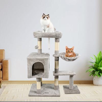 Show full view: GOOPAWS 37-in Faux Fur Cat Tree & Condo with Basket, Light Grey slide 7 of 7