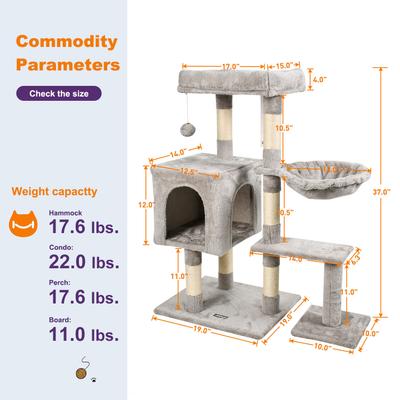 Show full view: GOOPAWS 37-in Faux Fur Cat Tree & Condo with Basket, Light Grey slide 6 of 7