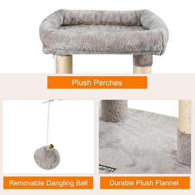 Show full view: GOOPAWS 37-in Faux Fur Cat Tree & Condo with Basket, Light Grey slide 5 of 7