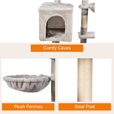 Show full view: GOOPAWS 37-in Faux Fur Cat Tree & Condo with Basket, Light Grey slide 4 of 7
