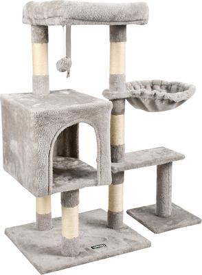 Show full view: GOOPAWS 37-in Faux Fur Cat Tree & Condo with Basket, Light Grey slide 2 of 7