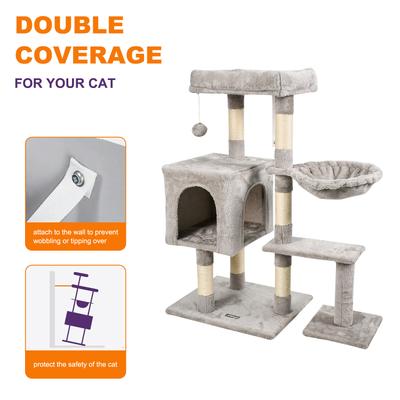 Show full view: GOOPAWS 37-in Faux Fur Cat Tree & Condo with Basket, Light Grey slide 3 of 7