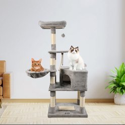 GOOPAWS 53-in Faux Fur Top Perch Cat Tree & Condo, Light Grey slide 2 of 7