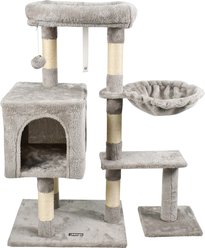 GOOPAWS 37-in Faux Fur Cat Tree & Condo with Basket, Light Grey