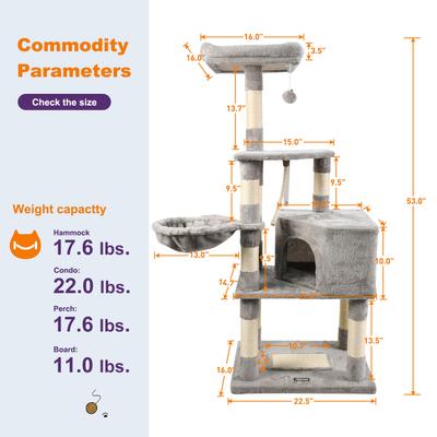 Show full view: GOOPAWS 53-in Faux Fur Top Perch Cat Tree & Condo, Light Grey slide 6 of 7