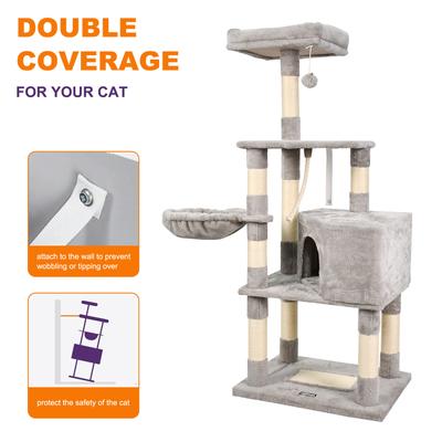 Show full view: GOOPAWS 53-in Faux Fur Top Perch Cat Tree & Condo, Light Grey slide 3 of 7
