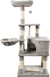 GOOPAWS 53-in Faux Fur Top Perch Cat Tree & Condo, Light Grey