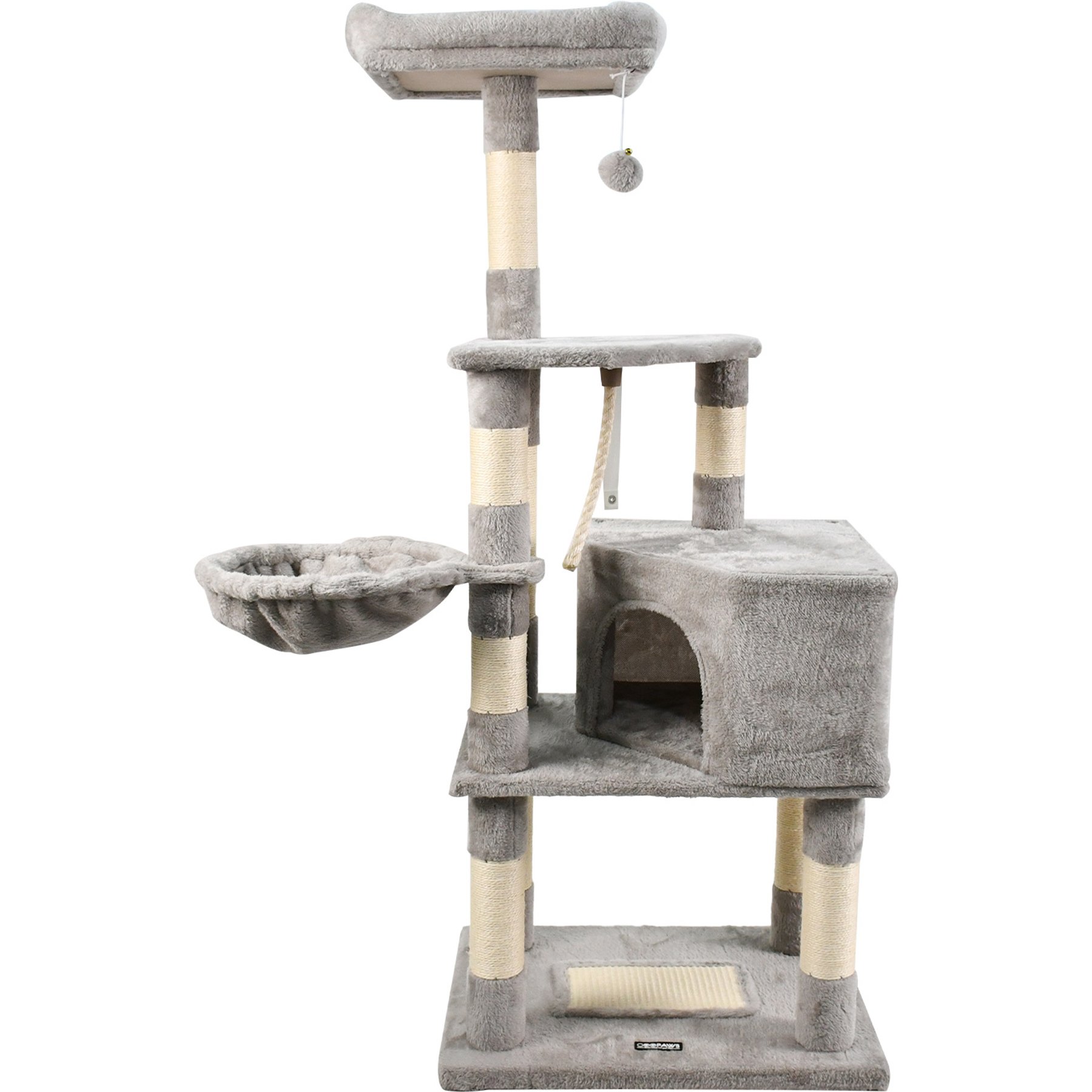 GOOPAWS 53-in Faux Fur Top Perch Cat Tree & Condo, Light Grey