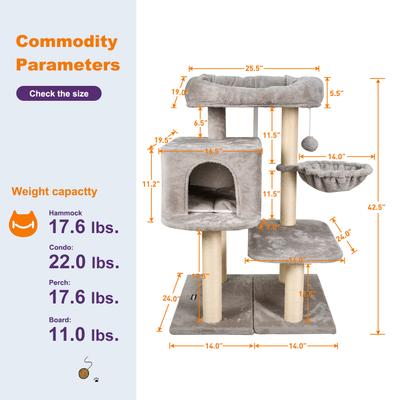 Show full view: GOOPAWS 43-in Faux Fur Top Perch Cat Tree & Condo, Light Grey slide 6 of 7