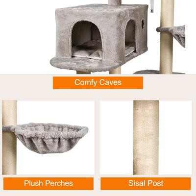 Show full view: GOOPAWS 43-in Faux Fur Top Perch Cat Tree & Condo, Light Grey slide 4 of 7