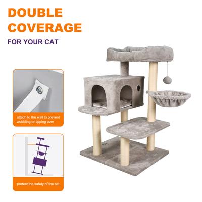 Show full view: GOOPAWS 43-in Faux Fur Top Perch Cat Tree & Condo, Light Grey slide 3 of 7