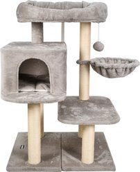 GOOPAWS 43-in Faux Fur Top Perch Cat Tree & Condo, Light Grey