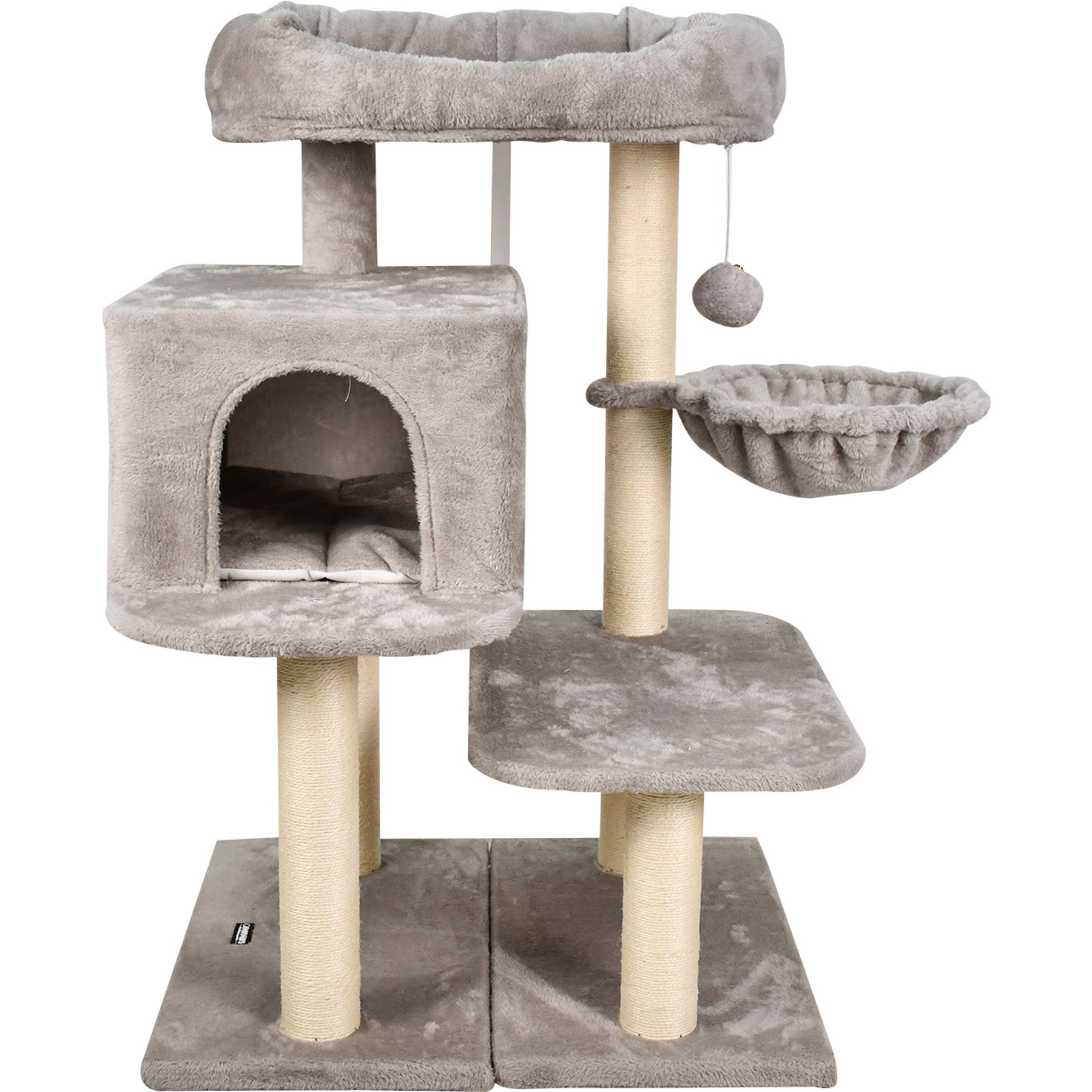 GOOPAWS 43-in Faux Fur Top Perch Cat Tree & Condo, Light Grey