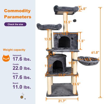 Show full view: GOOPAWS Multi-Level 60-in Faux Fur Cat Tree & Condo, Dark Grey slide 6 of 7