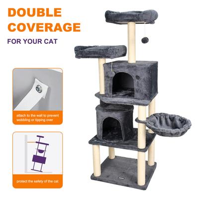 Show full view: GOOPAWS Multi-Level 60-in Faux Fur Cat Tree & Condo, Dark Grey slide 3 of 7
