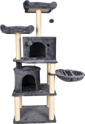 GOOPAWS Multi-Level 60-in Faux Fur Cat Tree & Condo, Dark Grey
