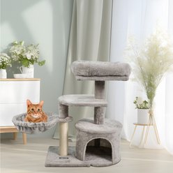 GOOPAWS 27-in Faux Fur Cat Tree & Condo, Light Grey slide 2 of 7