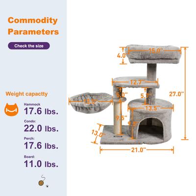 Show full view: GOOPAWS 27-in Faux Fur Cat Tree & Condo, Light Grey slide 6 of 8