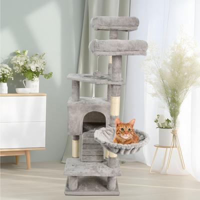 Show full view: GOOPAWS Multi-Level 57-in Faux Fur Cat Tree & Condo with Hammock, Light Grey slide 7 of 7