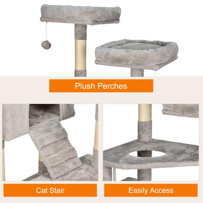 Show full view: GOOPAWS Multi-Level 57-in Faux Fur Cat Tree & Condo with Hammock, Light Grey slide 5 of 7