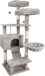 GOOPAWS Multi-Level 57-in Faux Fur Cat Tree & Condo with Hammock, Light Grey