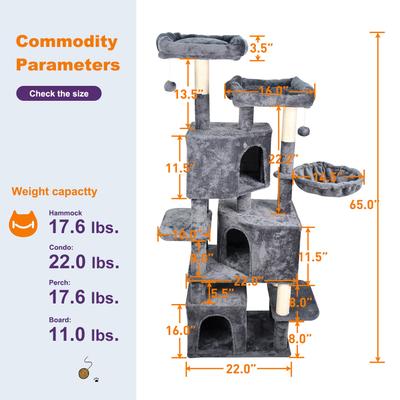 Show full view: GOOPAWS Multi-Level 65-in Faux Fur Cat Tree & Condo, Dark Grey slide 6 of 7