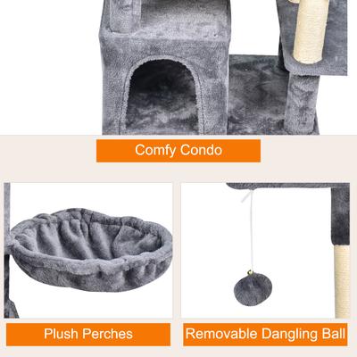 Show full view: GOOPAWS Multi-Level 65-in Faux Fur Cat Tree & Condo, Dark Grey slide 4 of 7