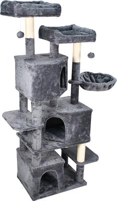 Show full view: GOOPAWS Multi-Level 65-in Faux Fur Cat Tree & Condo, Dark Grey slide 2 of 7