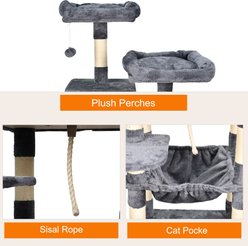 GOOPAWS Multi-Level 57-in Faux Fur Cat Tree & Condo with Hammock, Dark Grey slide 2 of 7