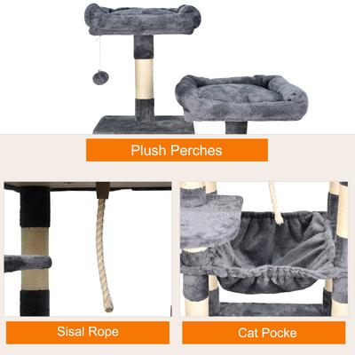 Show full view: GOOPAWS Multi-Level 57-in Faux Fur Cat Tree & Condo with Hammock, Dark Grey slide 5 of 8