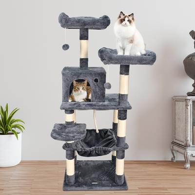 Show full view: GOOPAWS Multi-Level 57-in Faux Fur Cat Tree & Condo with Hammock, Dark Grey slide 7 of 8
