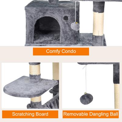Show full view: GOOPAWS Multi-Level 57-in Faux Fur Cat Tree & Condo with Hammock, Dark Grey slide 4 of 8
