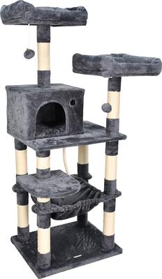 Show full view: GOOPAWS Multi-Level 57-in Faux Fur Cat Tree & Condo with Hammock, Dark Grey slide 2 of 8