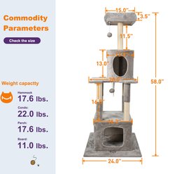 GOOPAWS 58-in Faux Fur Cat Tree & Condo, Light Grey slide 2 of 7