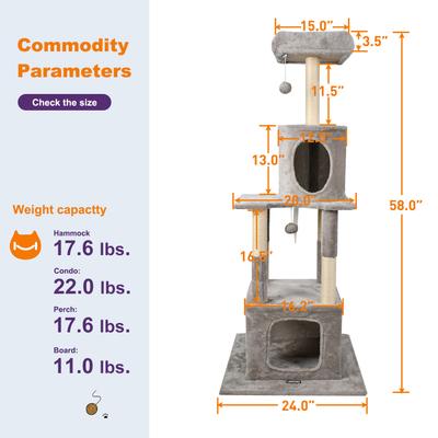 Show full view: GOOPAWS 58-in Faux Fur Cat Tree & Condo, Light Grey slide 6 of 7