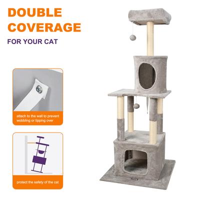 Show full view: GOOPAWS 58-in Faux Fur Cat Tree & Condo, Light Grey slide 3 of 7