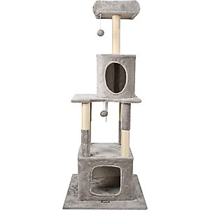 GOOPAWS 58-in Faux Fur Cat Tree & Condo, Light Grey
